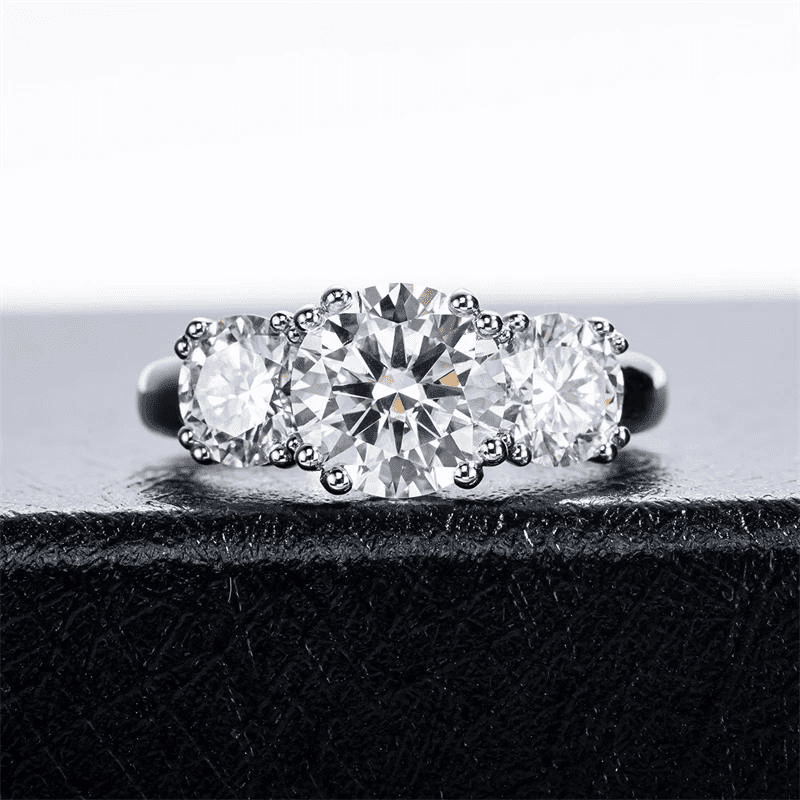 Anel de Noivado 3 Pedras Moissanite em Prata 925 e Banhado a ouro 18k - Arbo joias