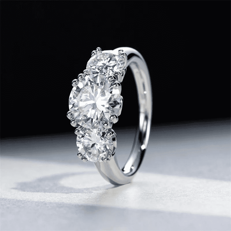 Anel de Noivado 3 Pedras Moissanite em Prata 925 e Banhado a ouro 18k - Arbo joias