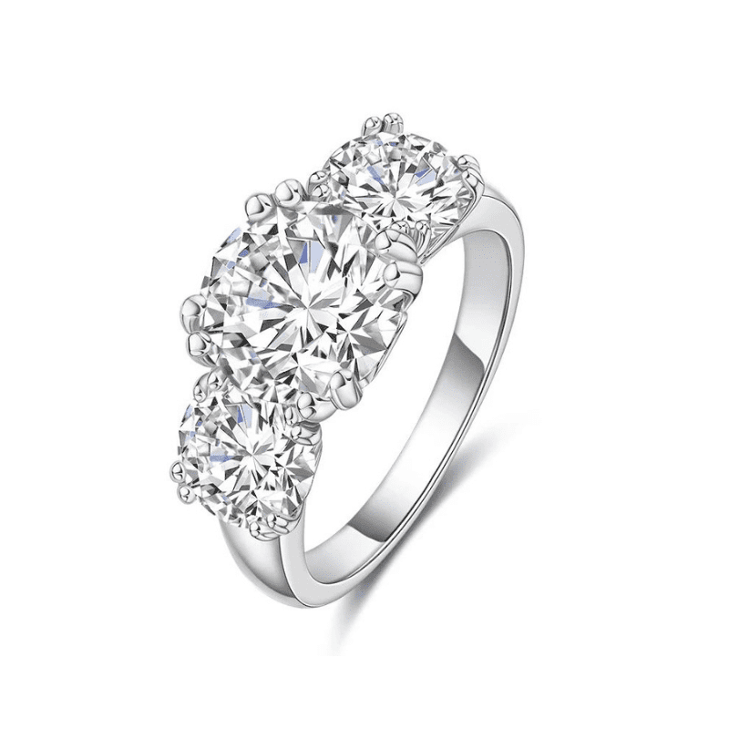 Anel de Noivado 3 Pedras Moissanite em Prata 925 e Banhado a ouro 18k - Arbo joias