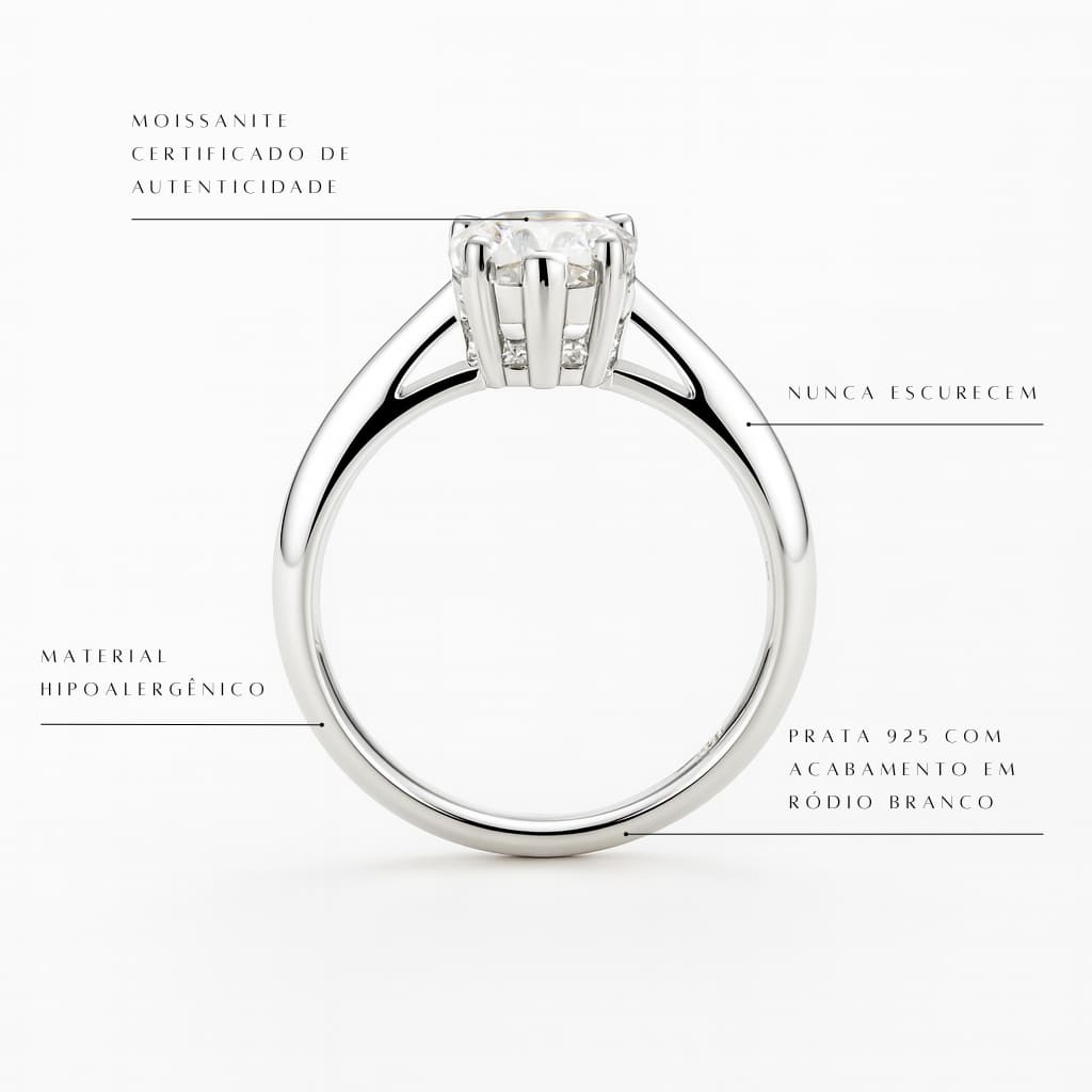 Anel Solitário Pear Moissanite 2 quilates