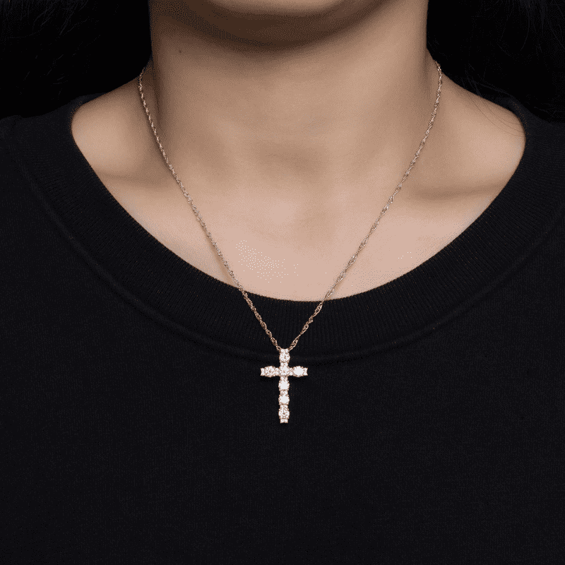 Colar Cruz Moissanite em Prata 925 Banhado a Ouro 18k - Arbo joias