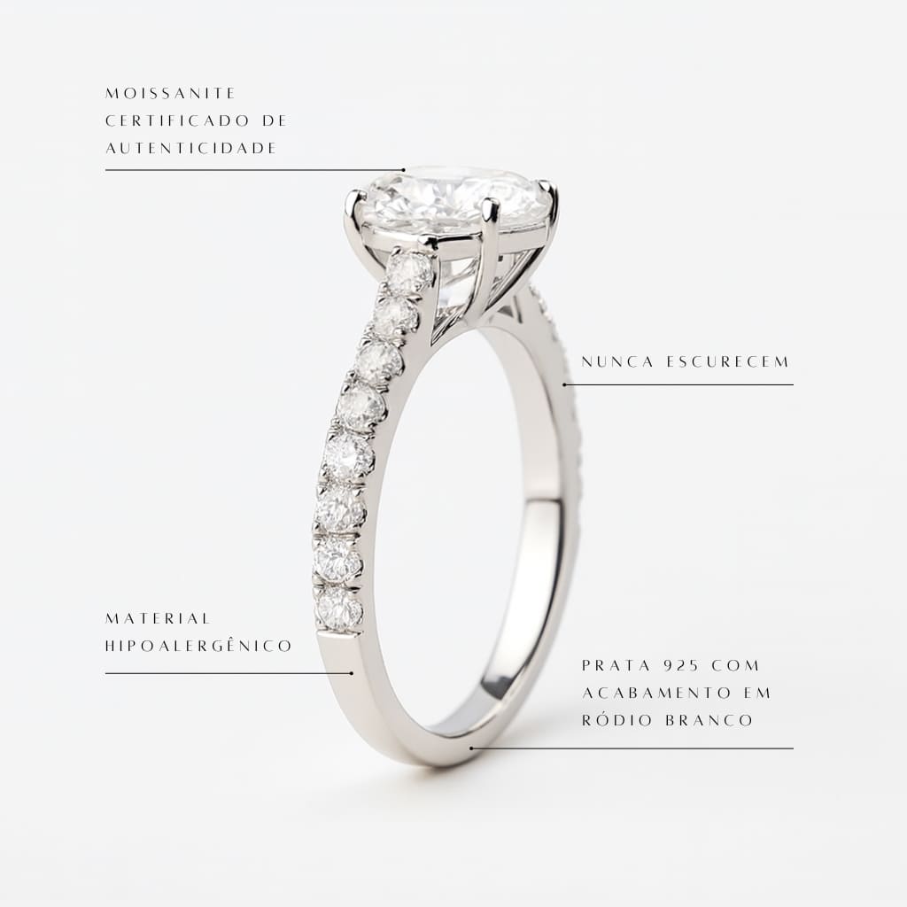 Anel de Noivado Moissanite 2 quilates